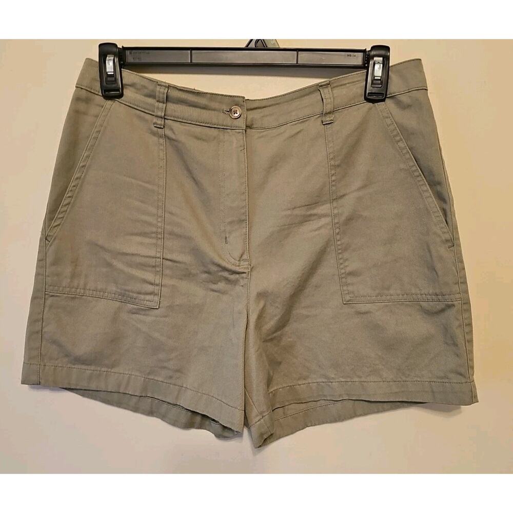 KIM ROGERS Women's Green Olive Chino Style Cotton Shorts Size 14